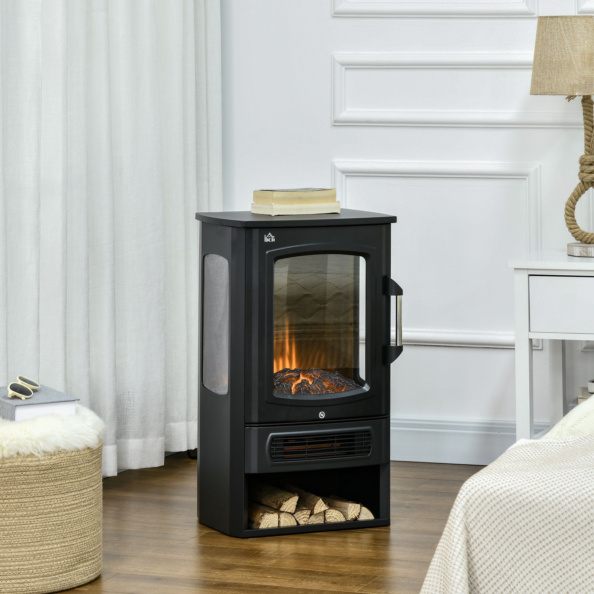 LED Electric Fireplace, 1000/2000W Heating, Flame Effect, 44.5x32x74cm, White