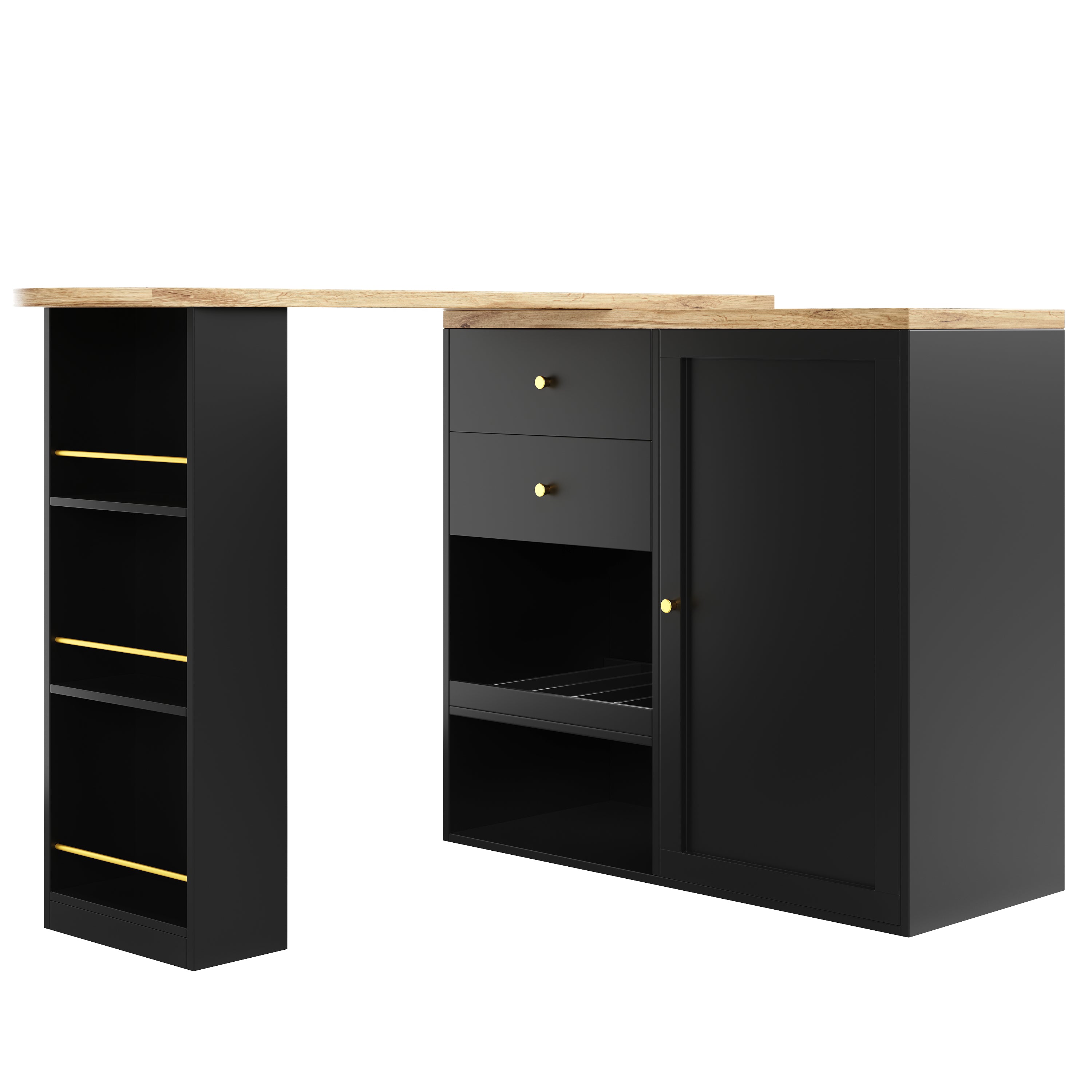 Rotating Bar Table Multifunctional Storage with 2 Drawers and Sliding Door Cabinet