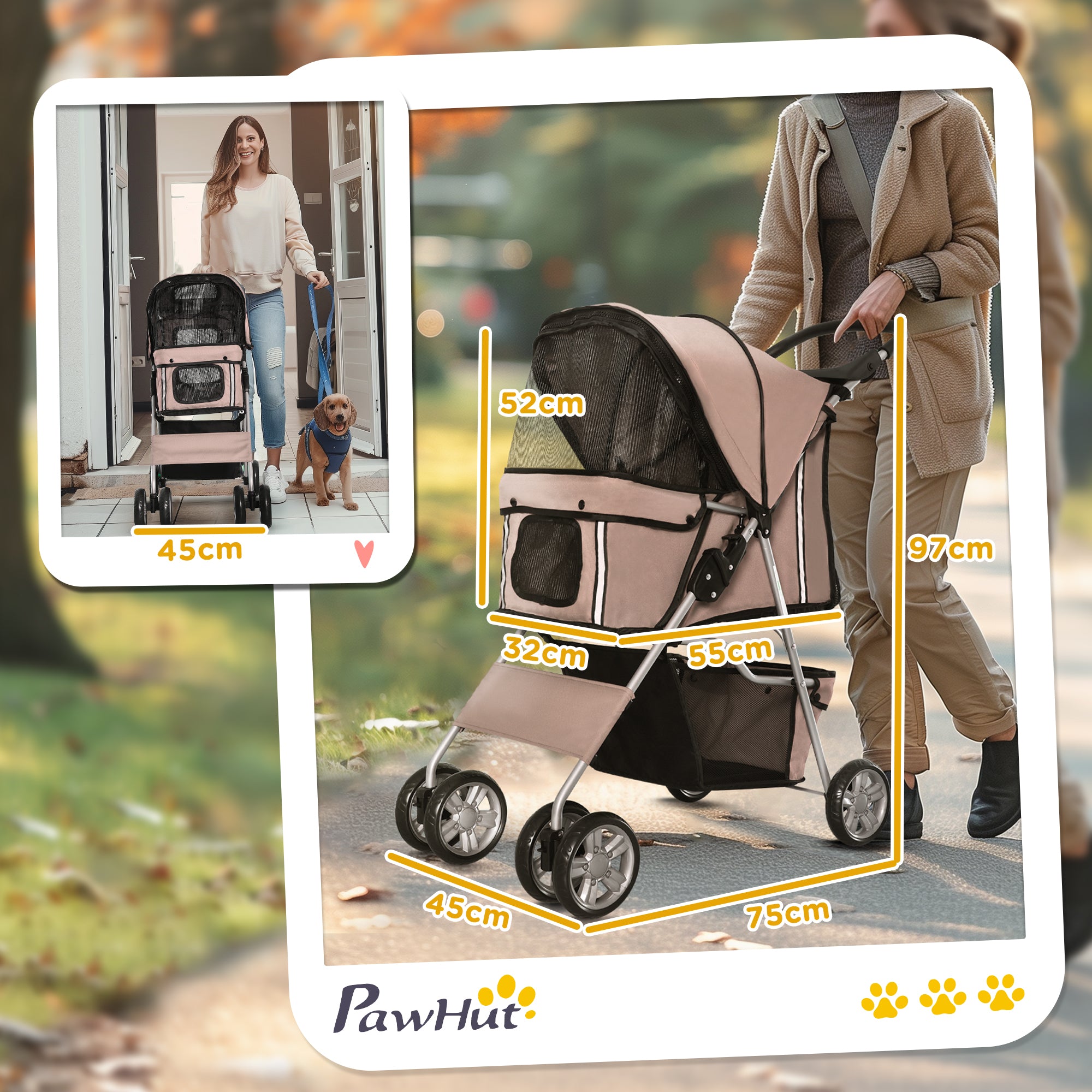 Dog Stroller, Lightweight Foldable Jogger, Coffee Brown