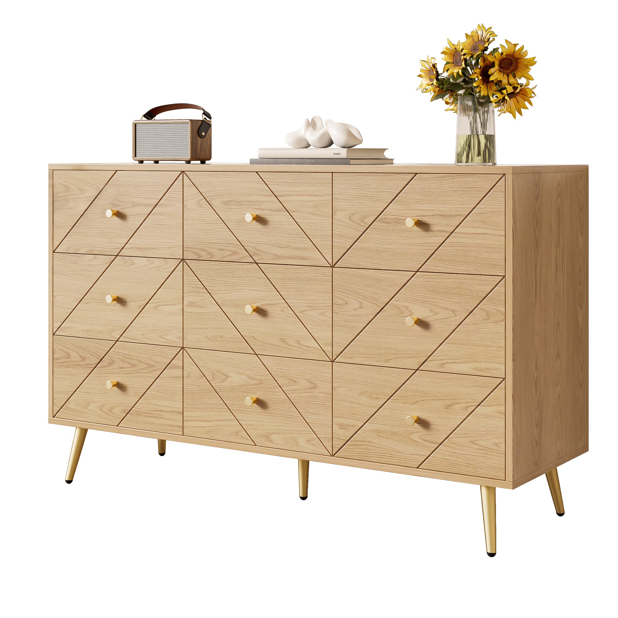 Modern 9-Drawer Chest, Iron Legs Geometric Pattern, PB Construction