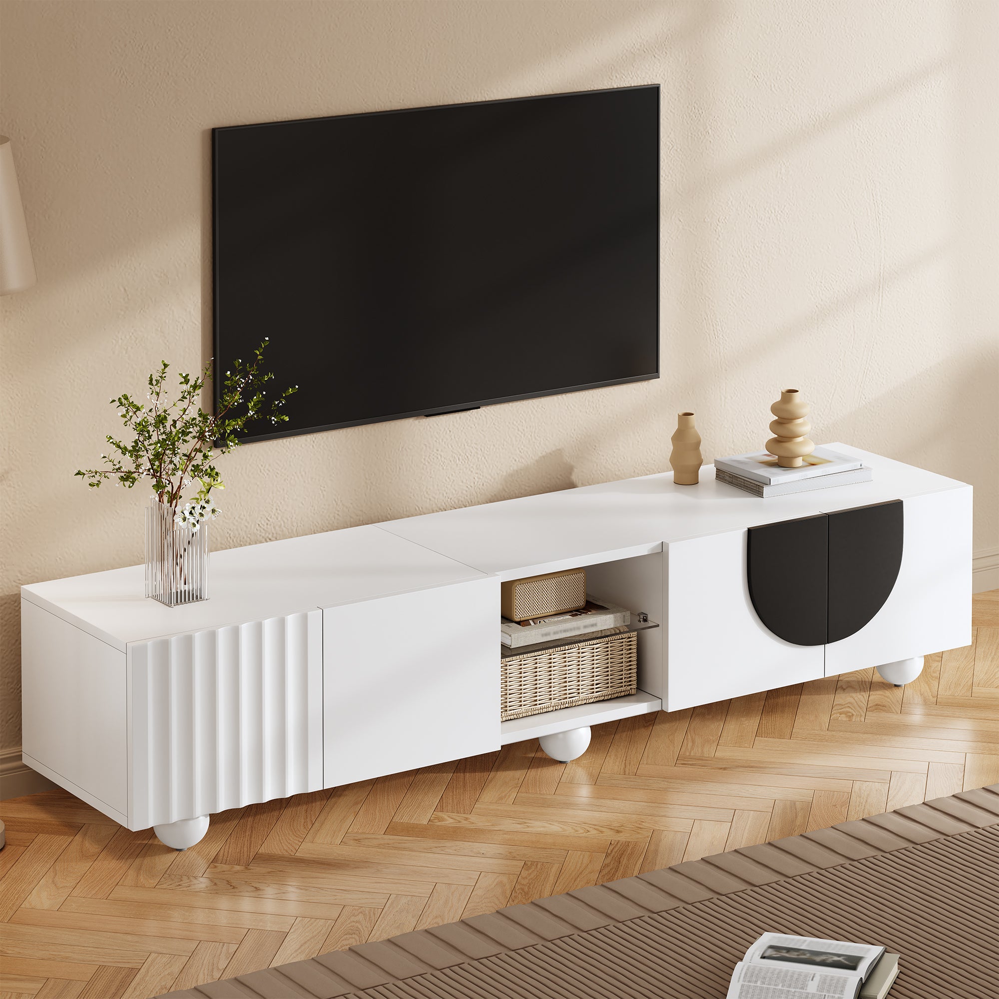 Modern TV Cabinet/Stand, Low Panel, Unique Design, 180x40x41.5 cm (L x W x H)