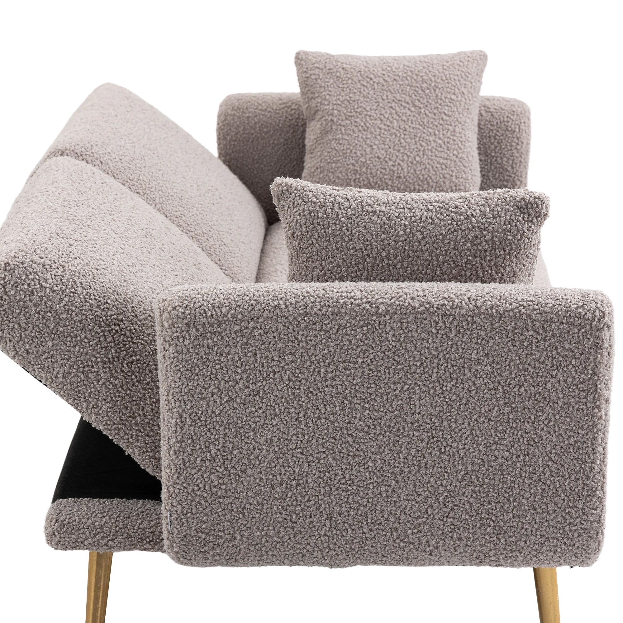 GOMYWAY Modern 2-Seater Sofa 3-Speed Adjustable Backrest Gold Metal Legs Grey Teddy