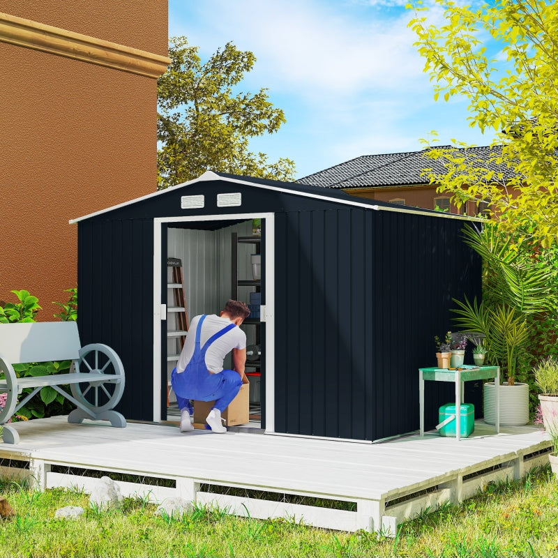 9 x 6ft Metal Bicycle Shed, Outdoor Storage Tool House, Dark Grey