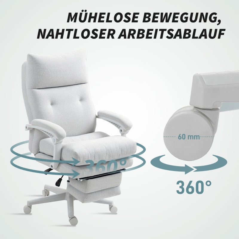 Office Chair, Ergonomic Desk with Lumbar Support & Footrest, Cream White