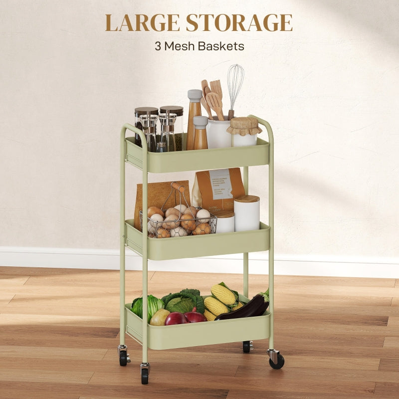Three-Tier Storage Trolley, Steel, Green