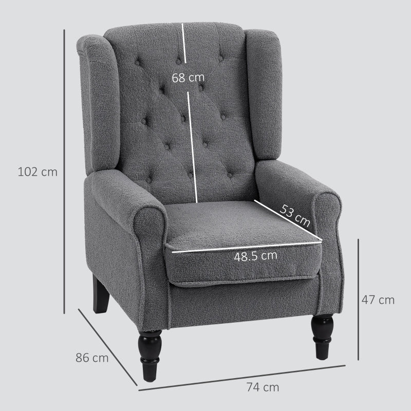 Teddy Fleece Retro Wingback Chair - Grey