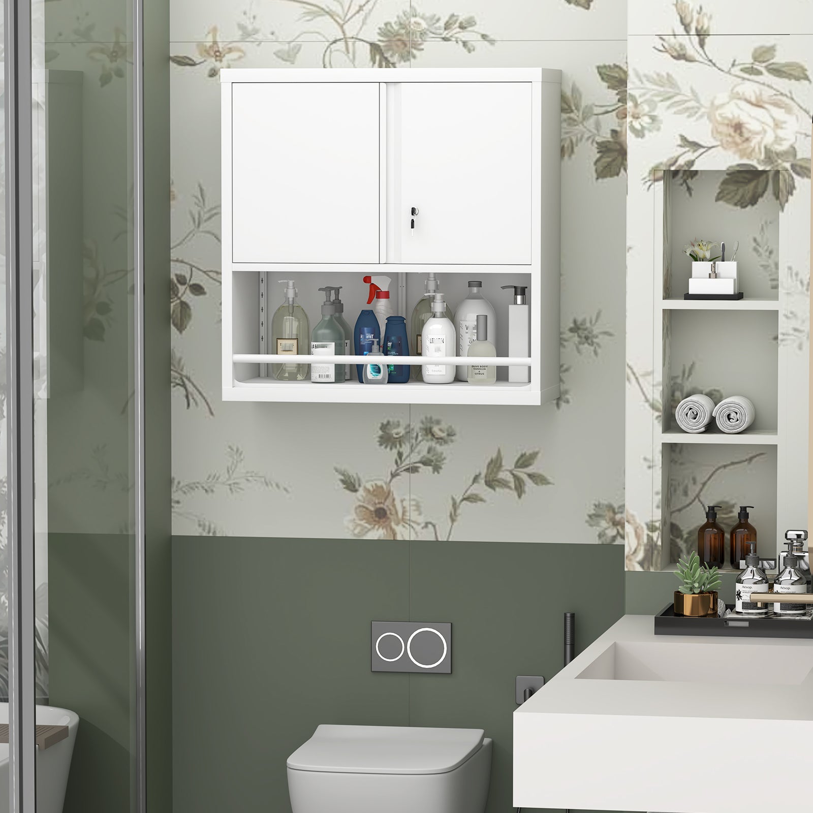 Metal Storage Cabinet with 2 Doors and Adjustable Shelves, Black Steel