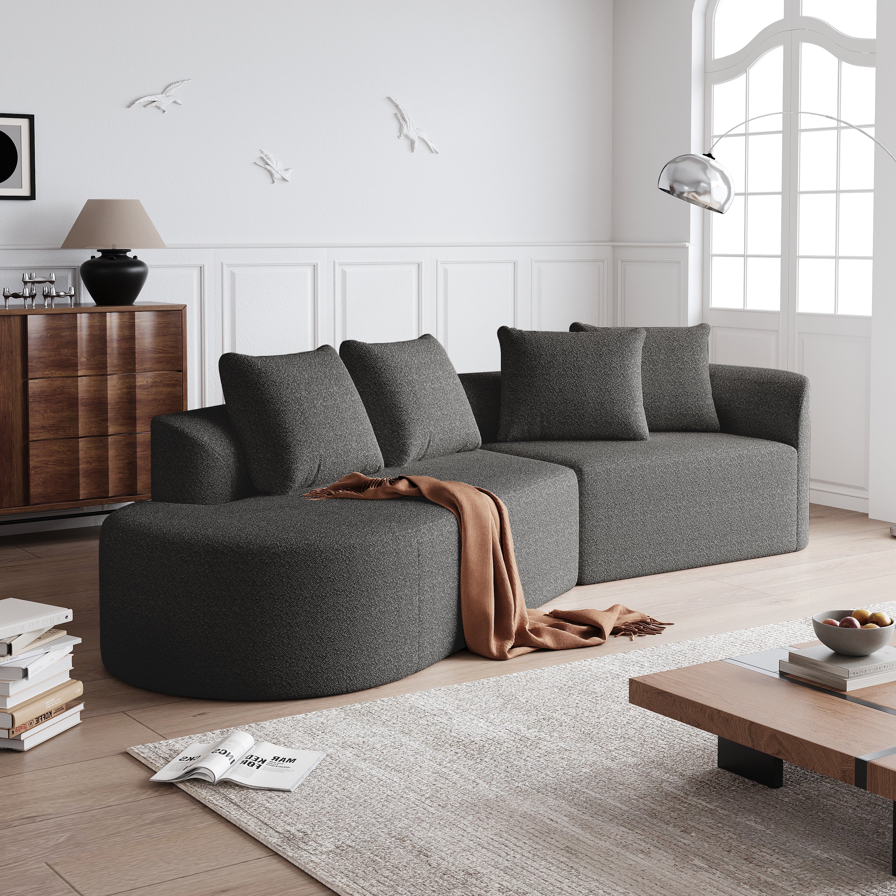 Chenille Sofa, Modern Oversized Corner, 4-Seater, Deep & Wide Seat, Cloud, Chenille