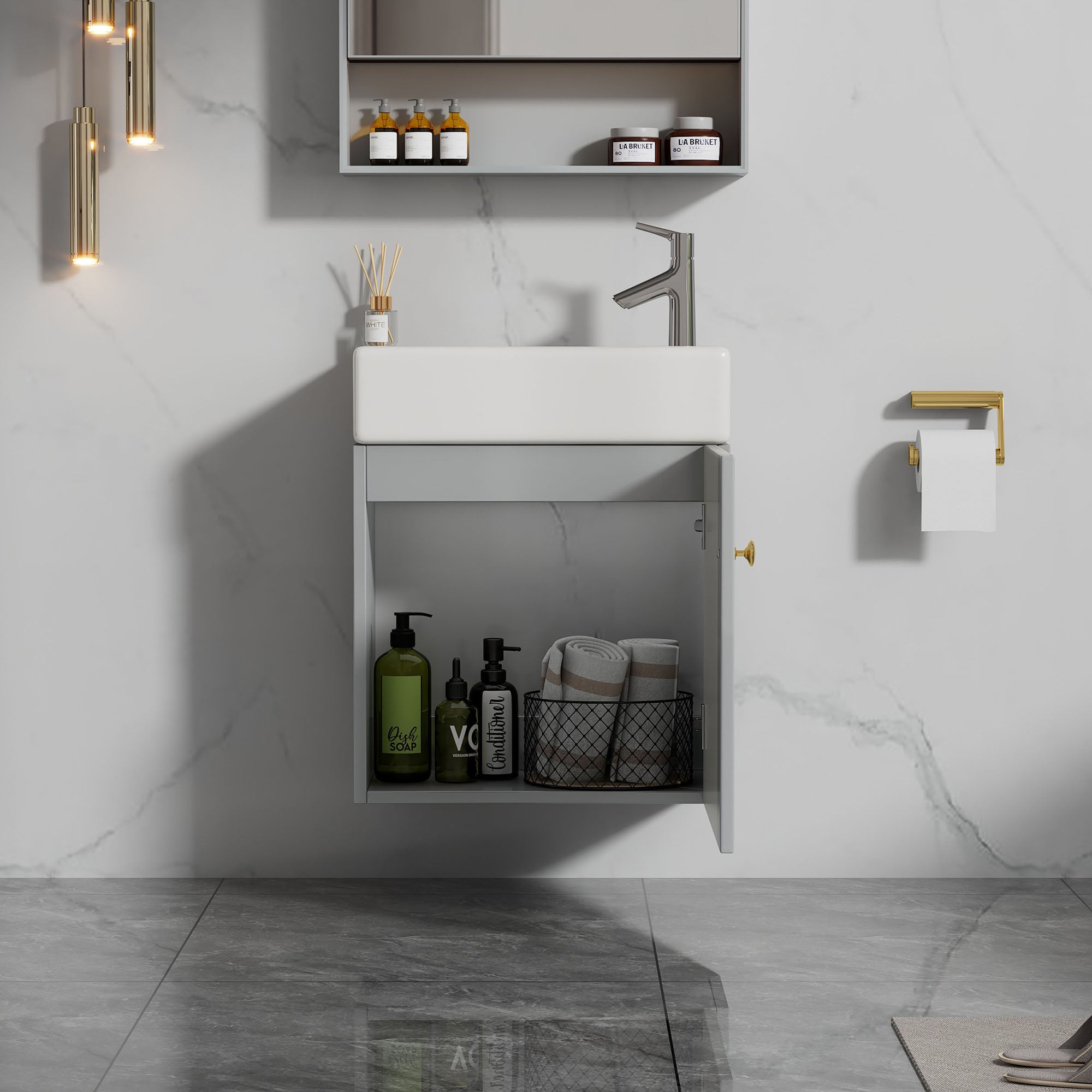 Bathroom Furniture Washbasin with 46cm Vanity Unit, Hanging, Small Guest