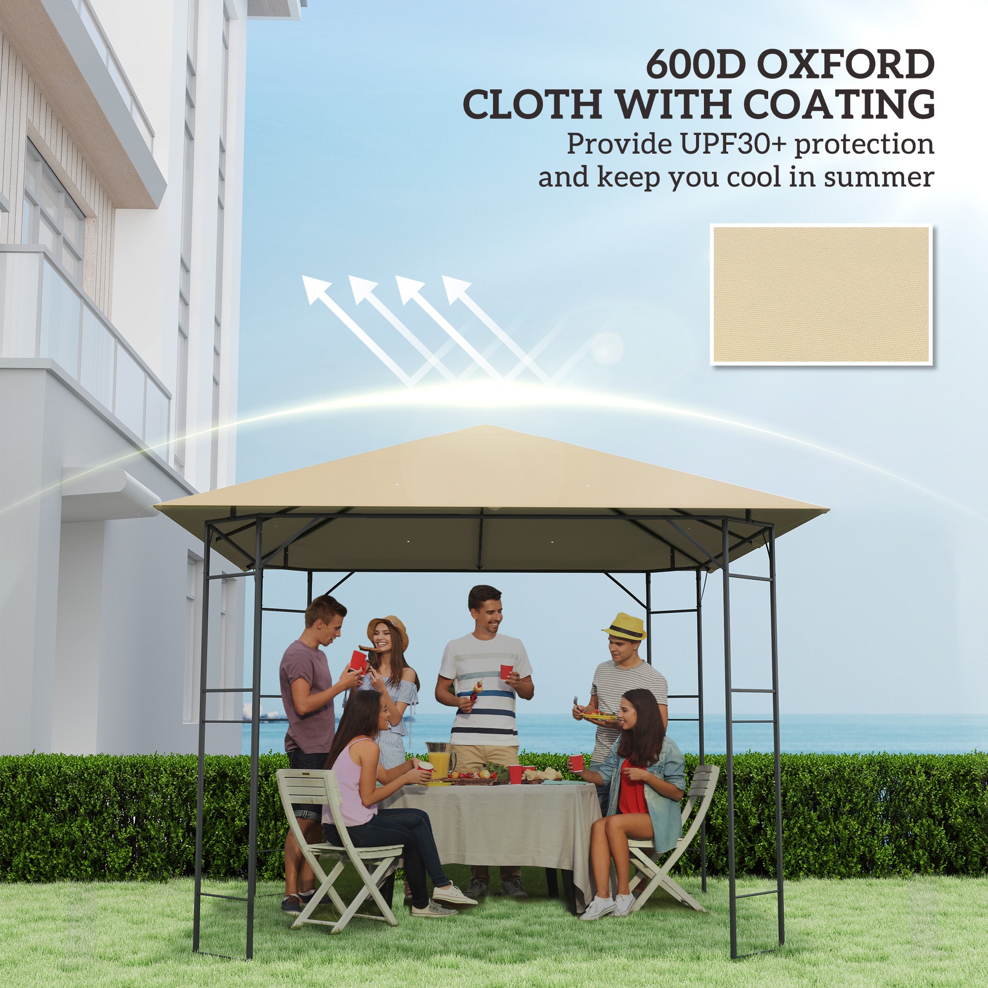 Gazebo Canopy Replacement Cover 3x3m Drain Holes Water Resistant Beige