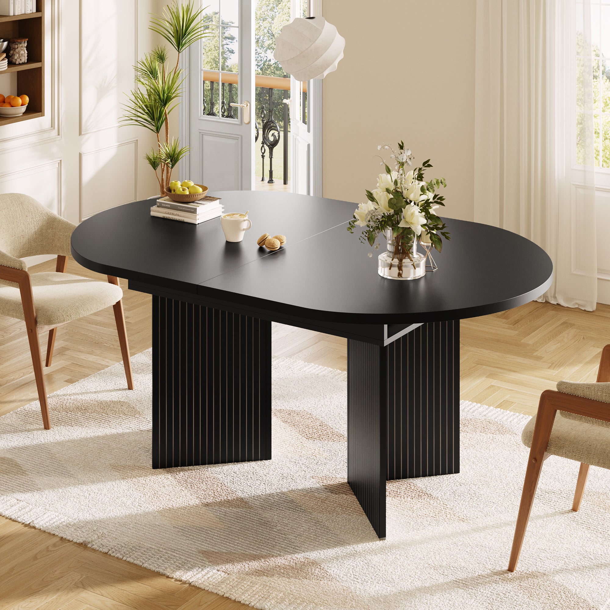 Extendable Dining Table with Internal Extension Leaves, 120-160cm, Black
