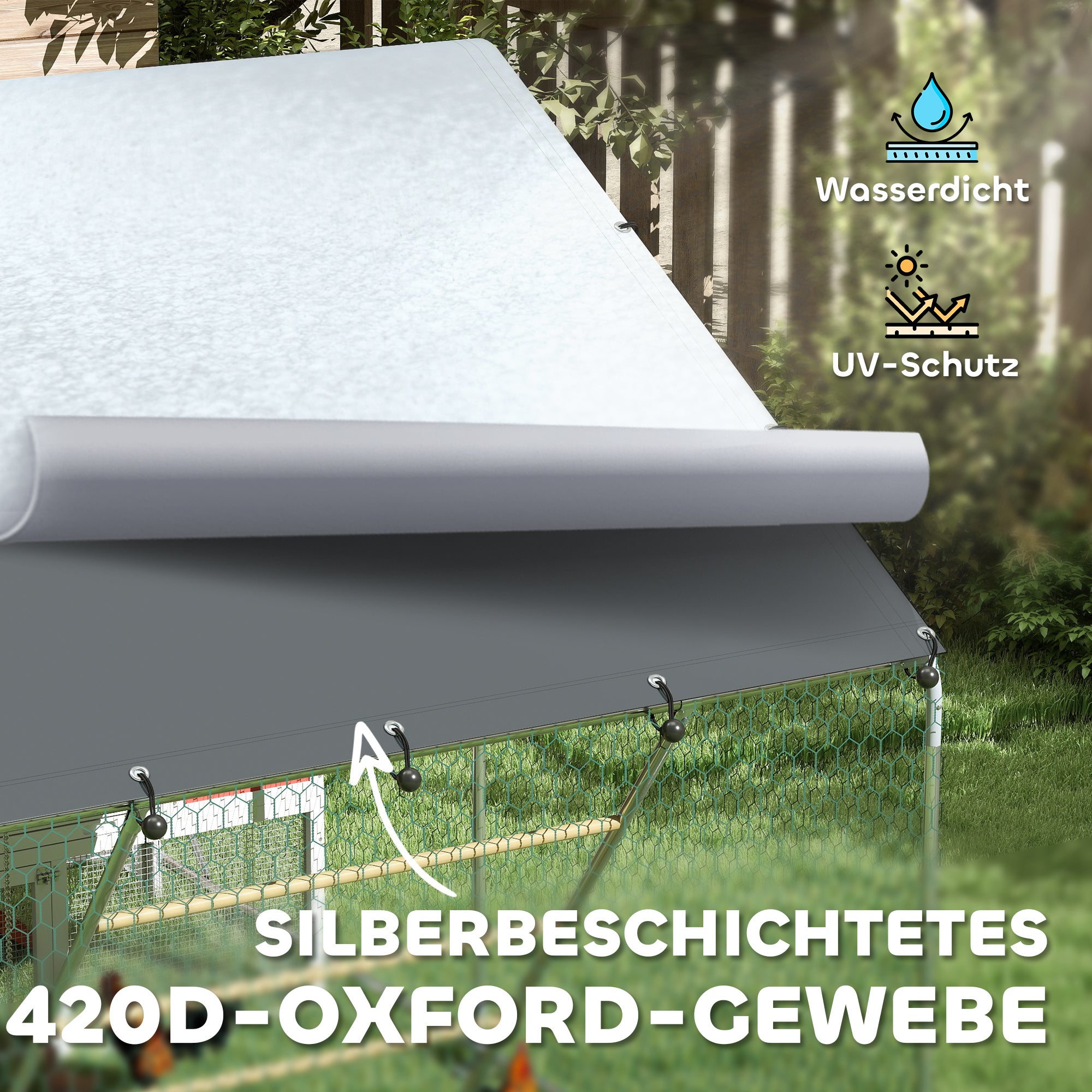 Chicken Coop Free-Range Enclosure, 300 x 200 x 195 cm, Steel, Silver