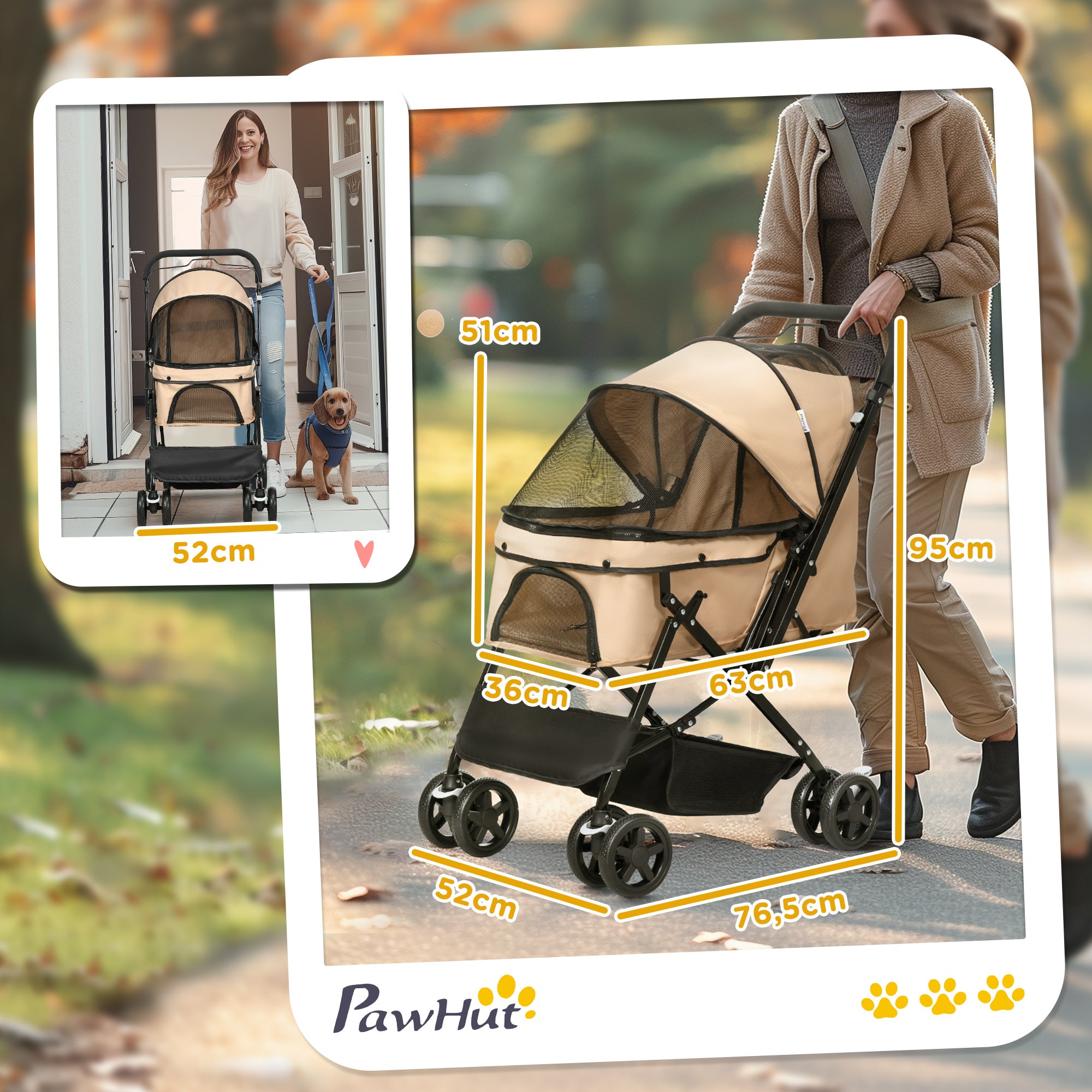 Dog Buggy, Small Dogs & Cats, Pet Cart, Oxford Light Brown