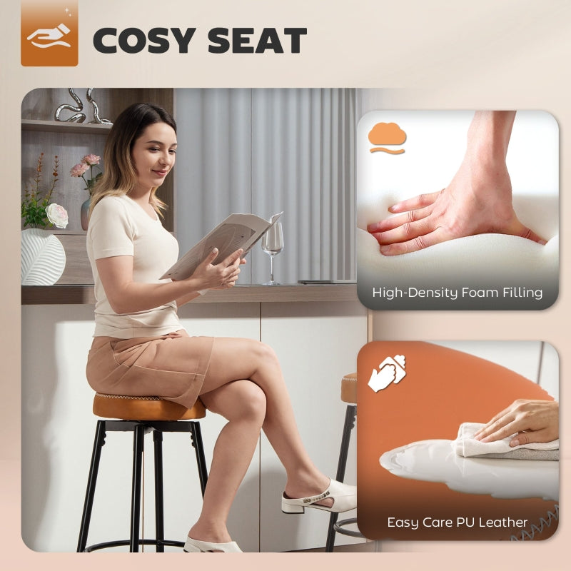 Set of Two Bar Stools Faux Leather Brown/Black