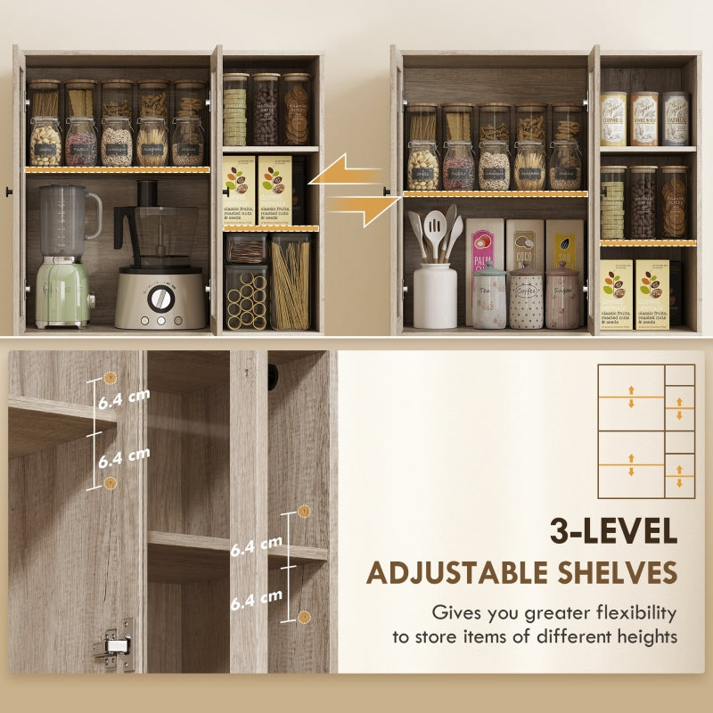 Multi-Storage Kitchen Cabinet with Glass Doors, Grey Wood-Effect