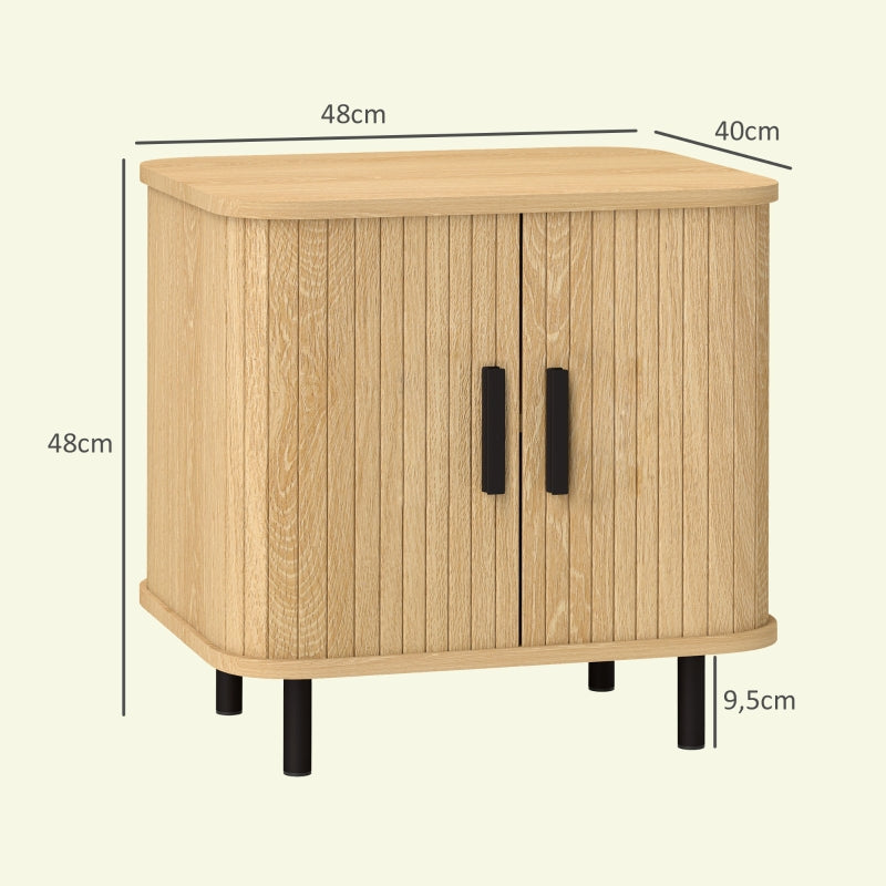 Bedside Table with Roller Shutter Doors and Metal Legs, Oak Tone