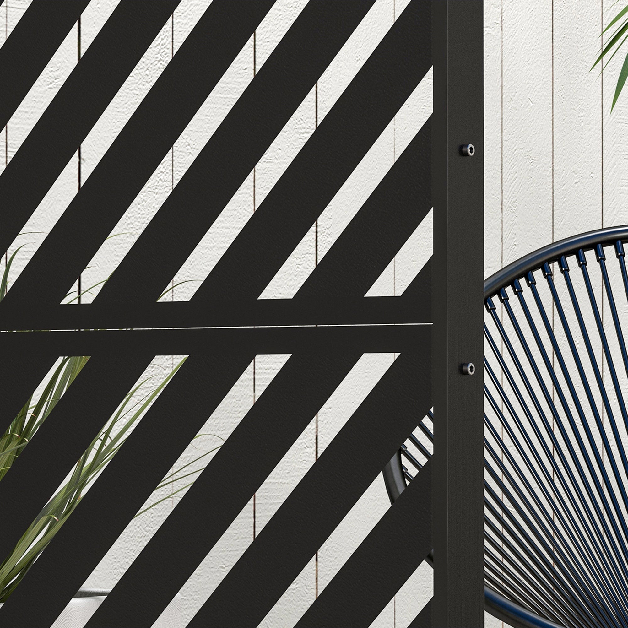 Garden Privacy Screen Room Divider 122x198cm Steel Triangular Pattern Black