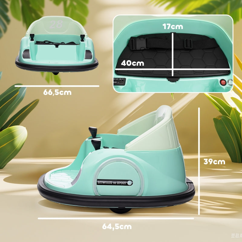 AIYAPLAY Kids Bumper Car with Remote Control Music Lights Green