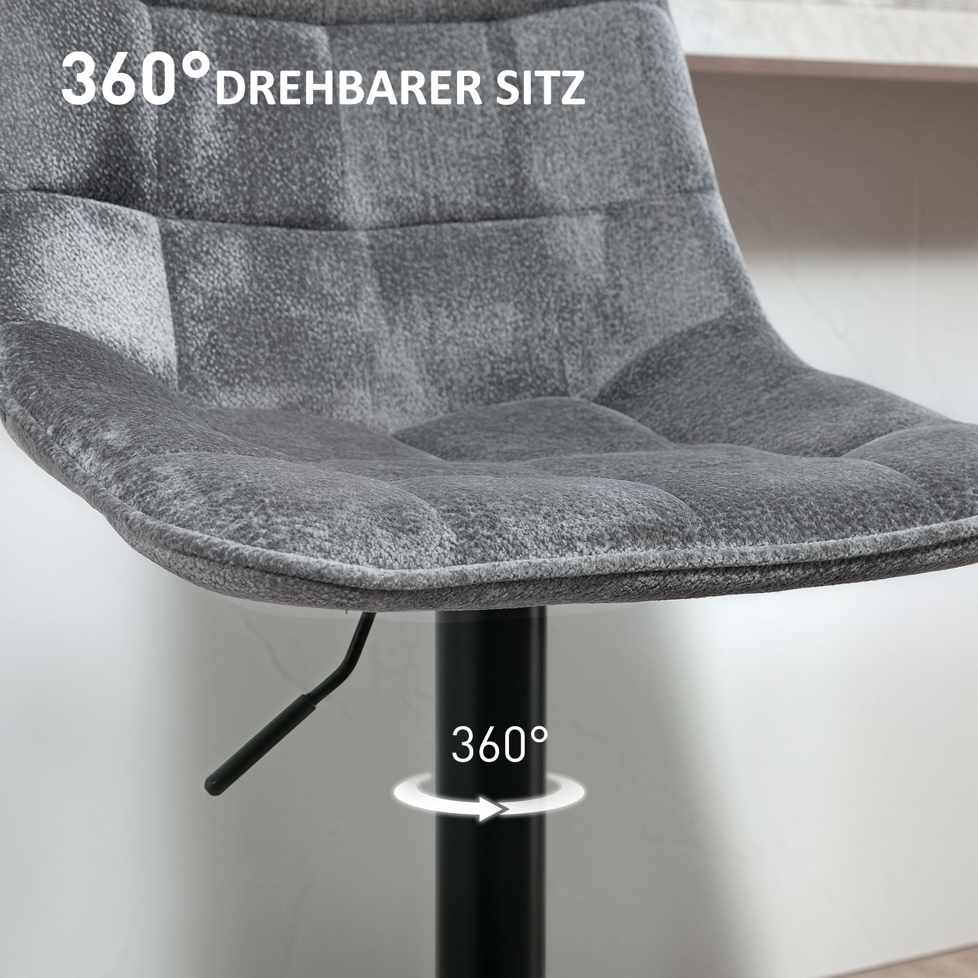 Bar Stools Set of 2, Height-Adjustable 360° Rotatable with Backrest, Dark Gray