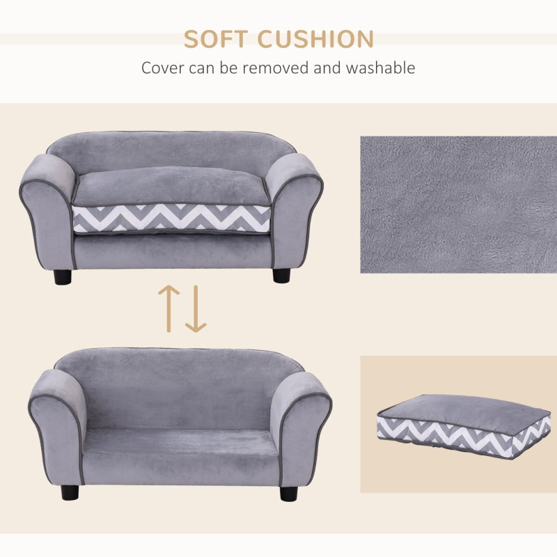 Dog Sofa Bed, Soft Cushion Washable Cover Removable Legs Wooden Frame - Grey