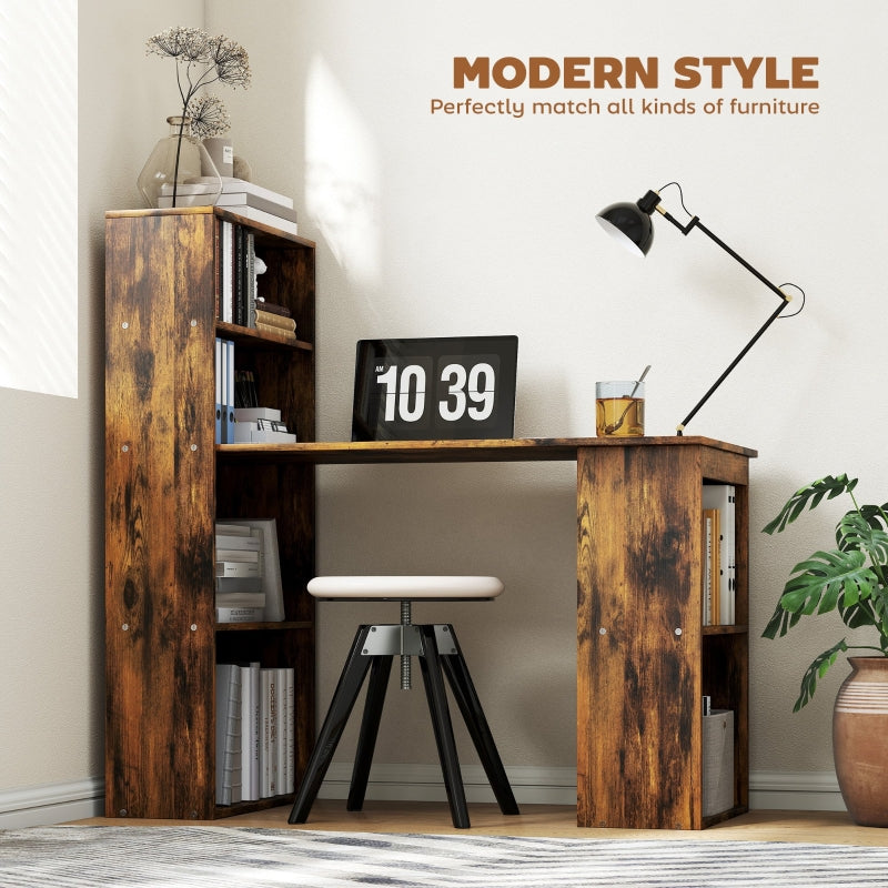 Computer Desk 120cm with 6-Tier Bookshelves, Rustic Brown Wood-Effect