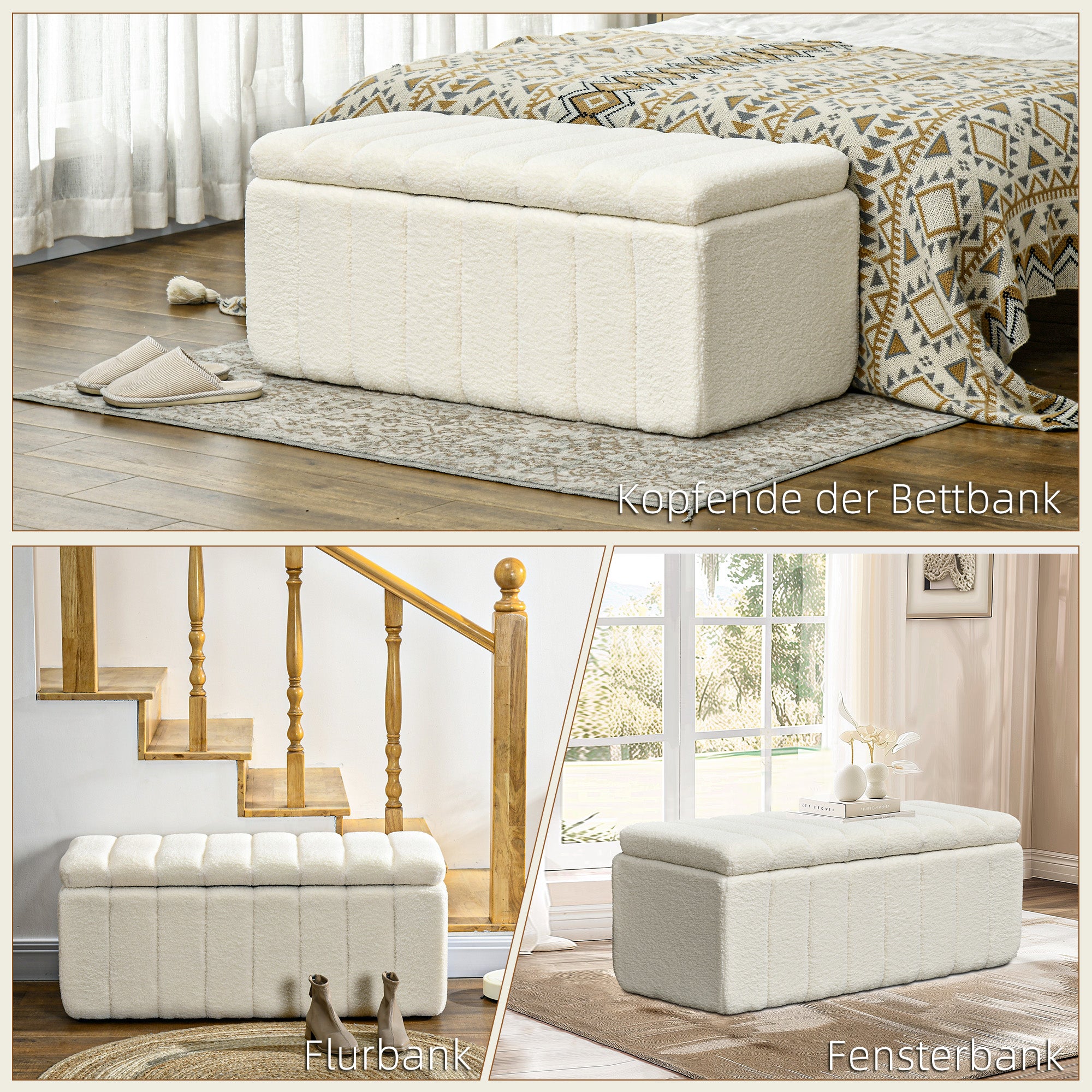 Bench with Storage, Upholstered, Wooden Legs