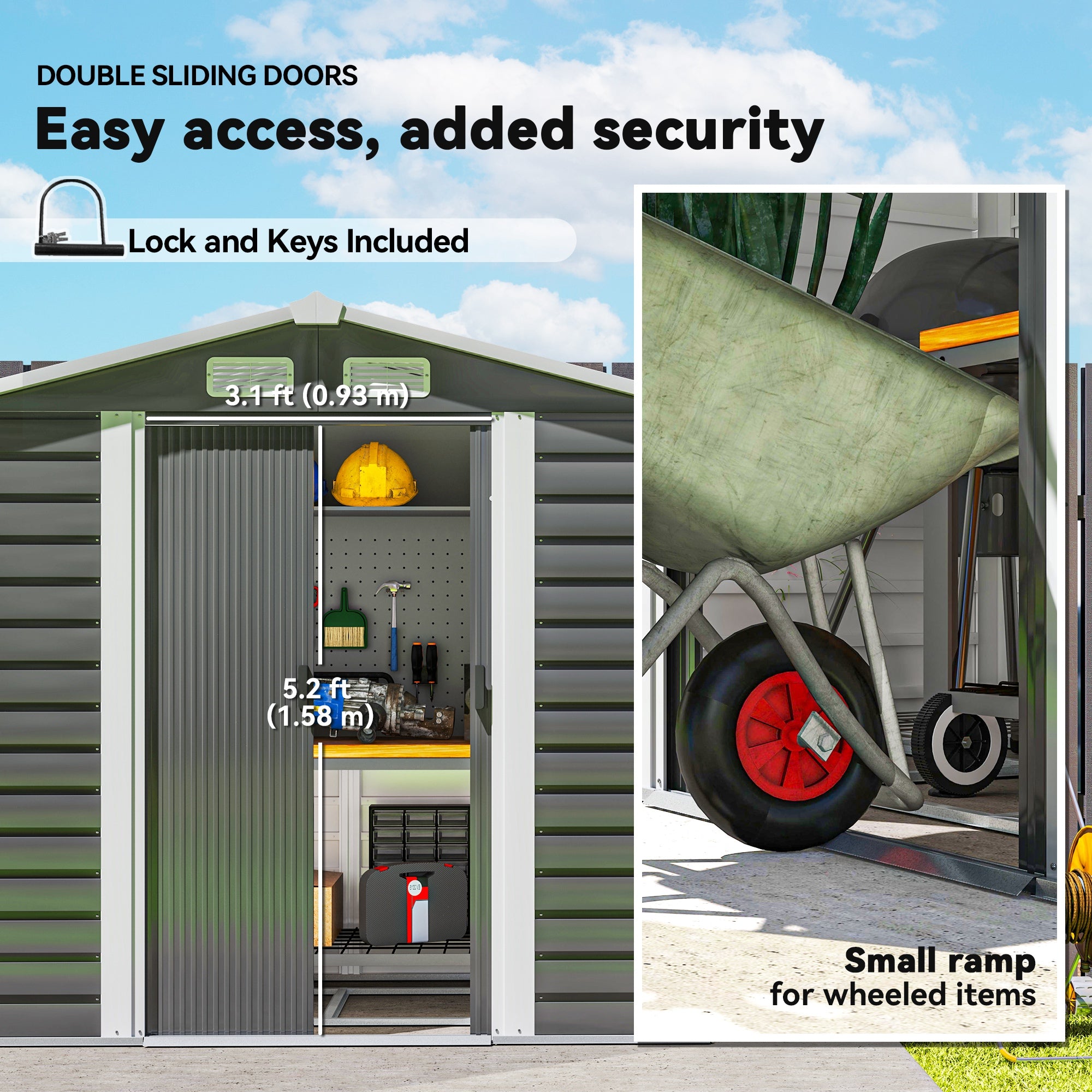 Garden Shed 7x4ft, Easy Assemble, Galvanised Steel Frame, Double Doors, Dark Grey