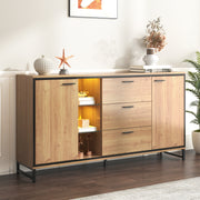 Sideboard with Three Drawers, Storage Compartments, Black and Wood Color