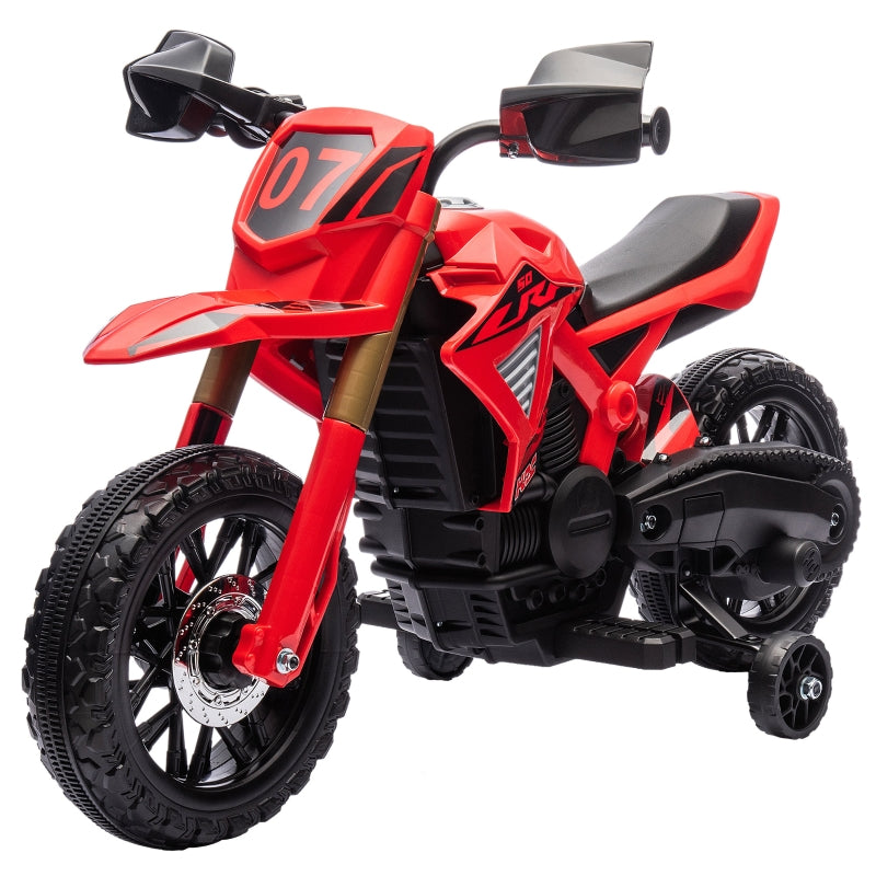Electric Motorcycle for Children with 6V Battery and Training Wheels, Red
