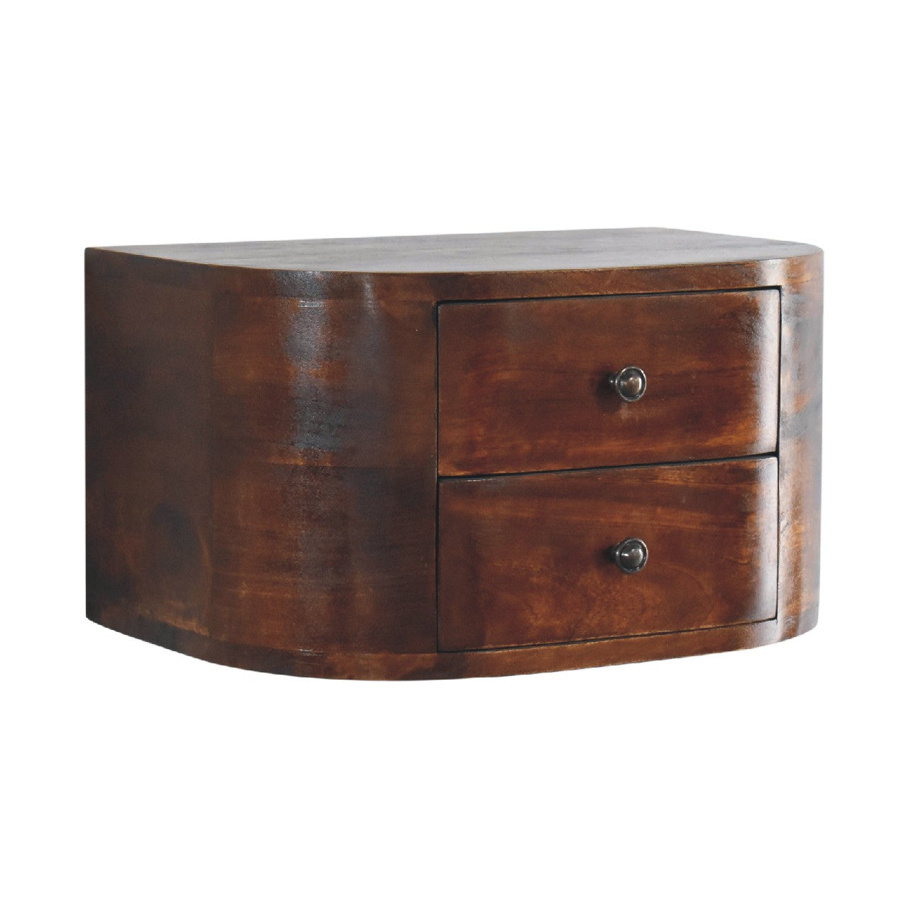 Lunar Floating Bedside, 2 Drawers, Solid Wood Dark Brown