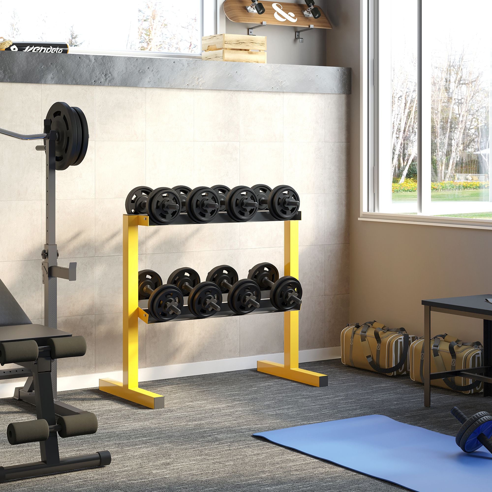 Dumbbell Rack, 2 Levels, 270 kg, Steel