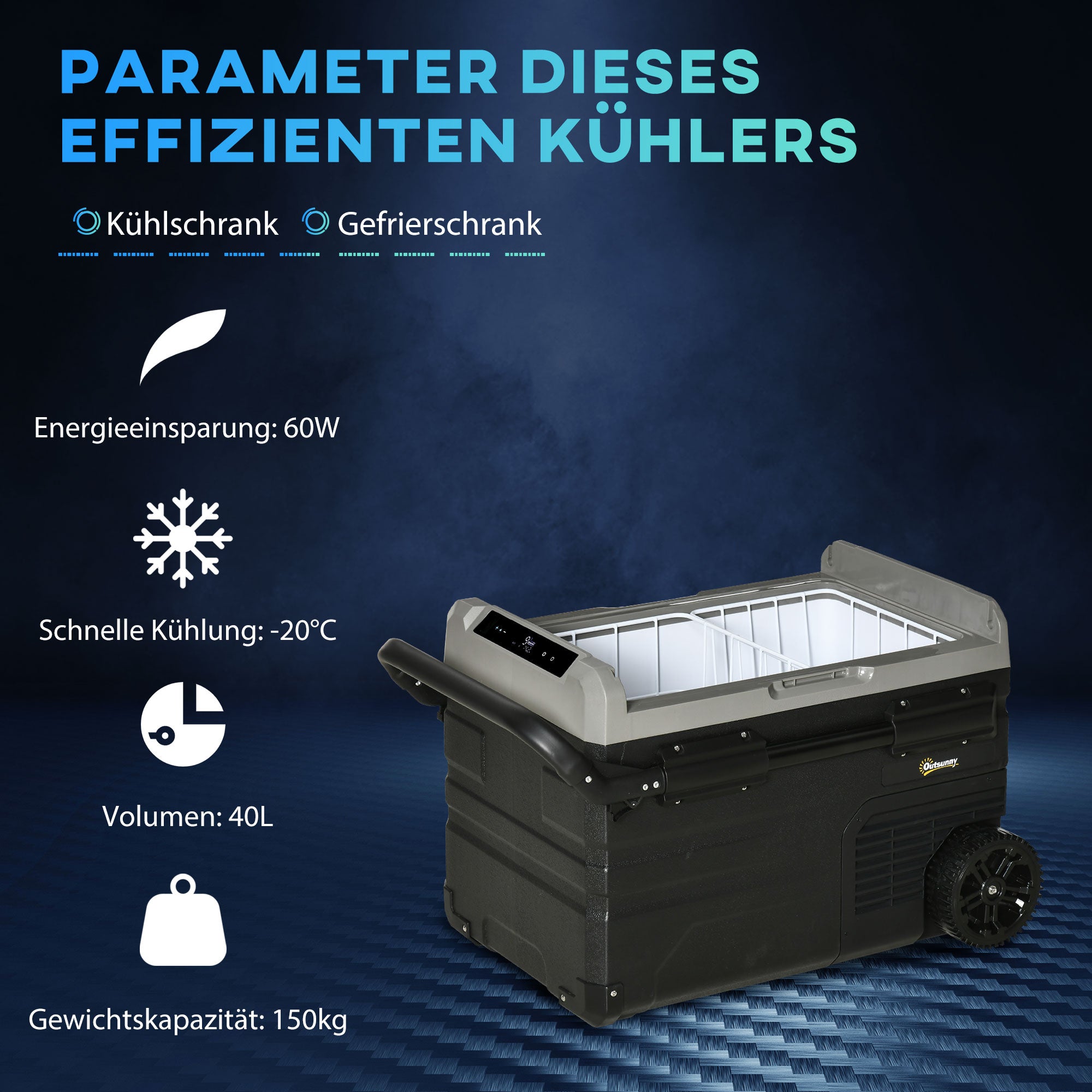 Car Cooler 40L with LED Lighting Compressor and Wheels, Grey and Black