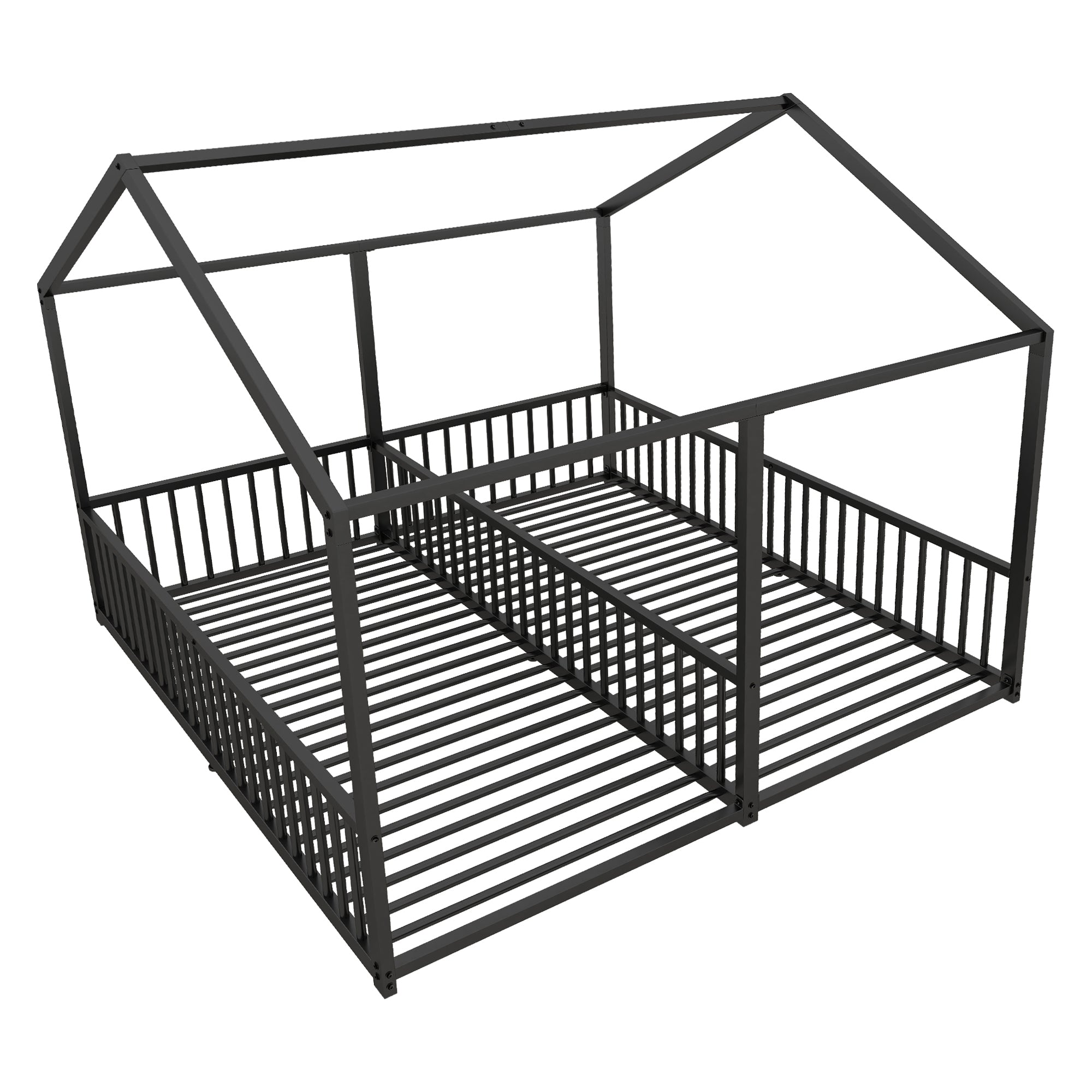 Metal Bed, Children's Bed 90x200cm House Design Double Bed, Black Iron Frame