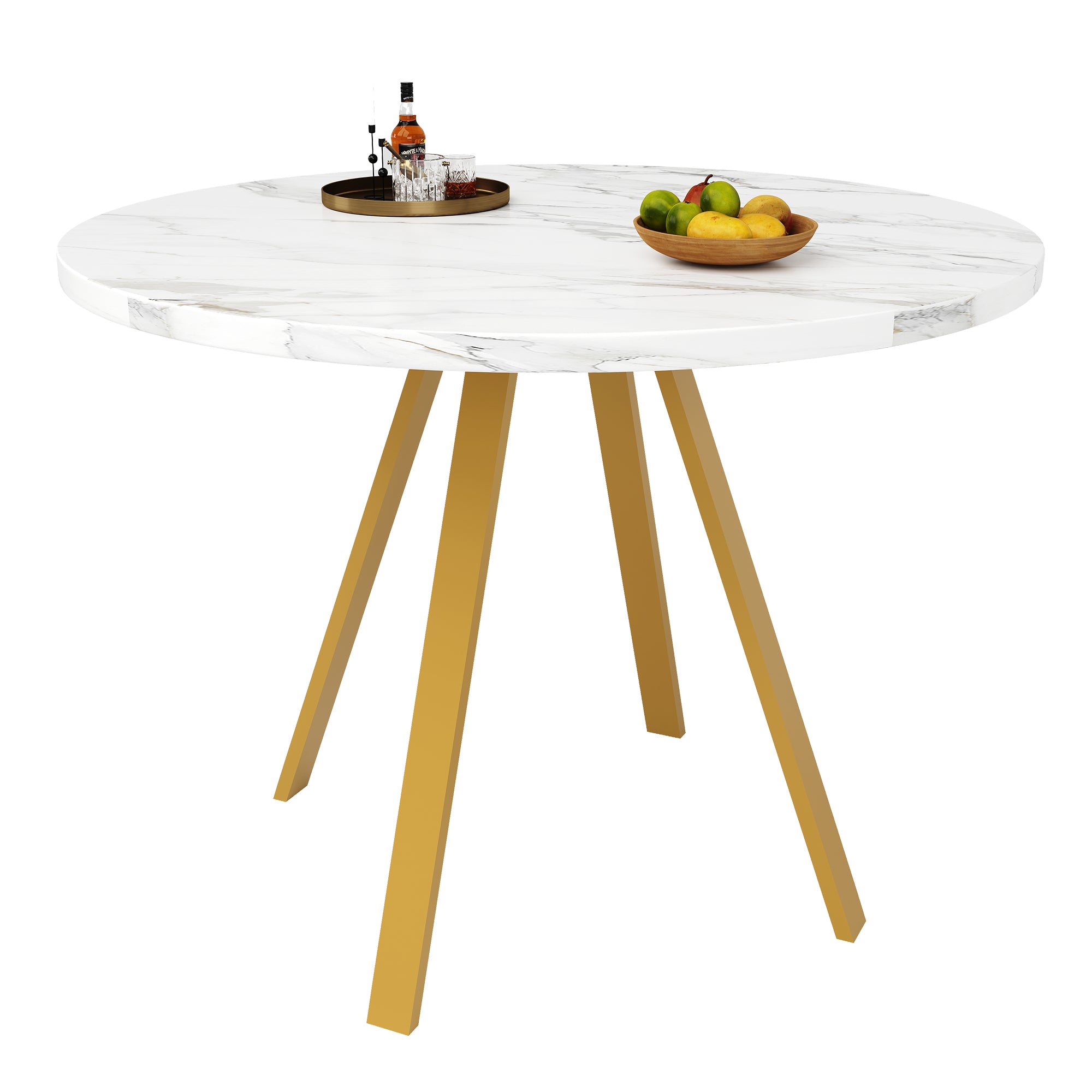 Round Dining Table 80x80x75cm 4-Seater Metal Legs - White Marble/Gold