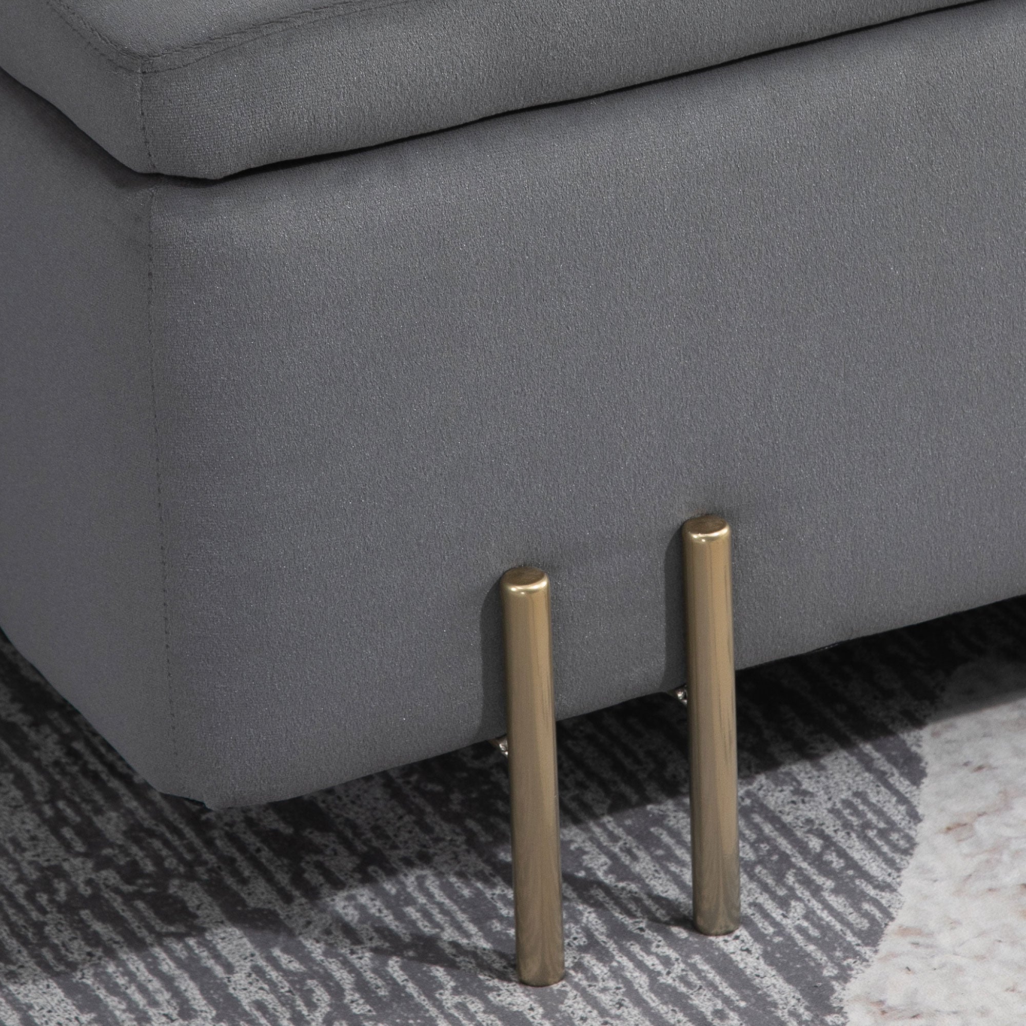 Bench with storage space chest, upholstered, dark grey fabric