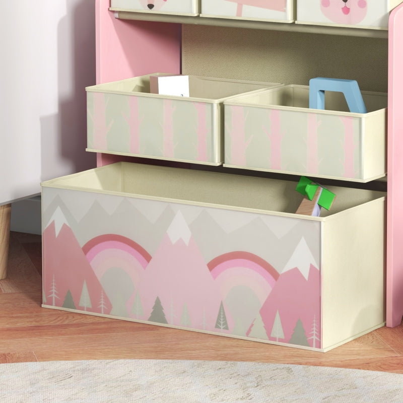 Kids Storage Unit, Toy Organiser with Six Fabric Bins - Pink