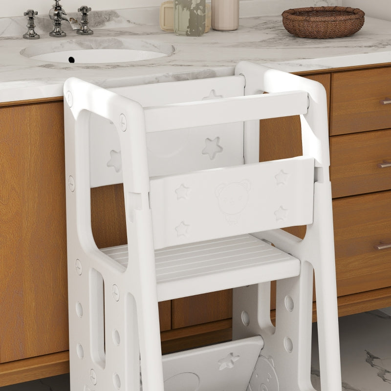 Kids Step Stool Adjustable Standing Platform Kitchen White