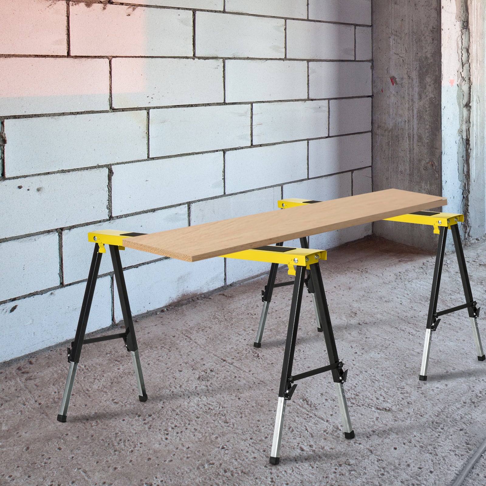 DURHAND Sawhorse Folding Workbenches, Non-Slip Steel Yellow Black