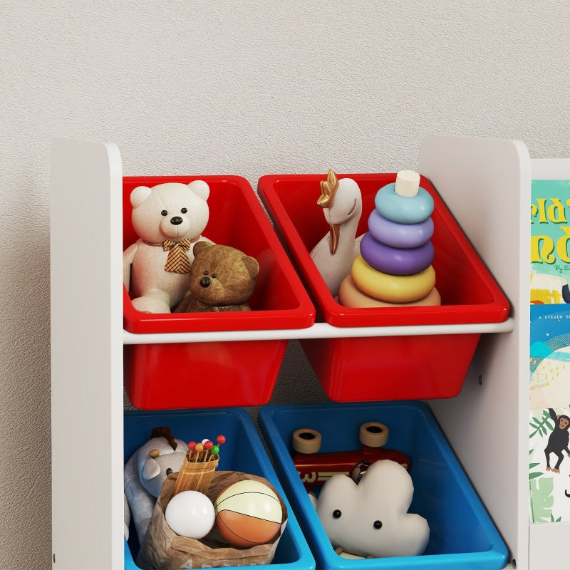 Toy Storage Unit 3-Tier Shelf with 6 Removable Bins, Multicoloured