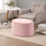 Upholstered Bench with Storage, Oval Shape, Velvet Polyester