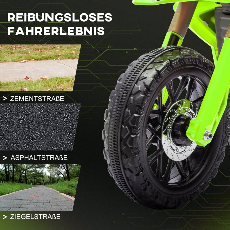 Electric Motorcycle for Children, 6V Battery Drive with Training Wheels and Sounds, Green
