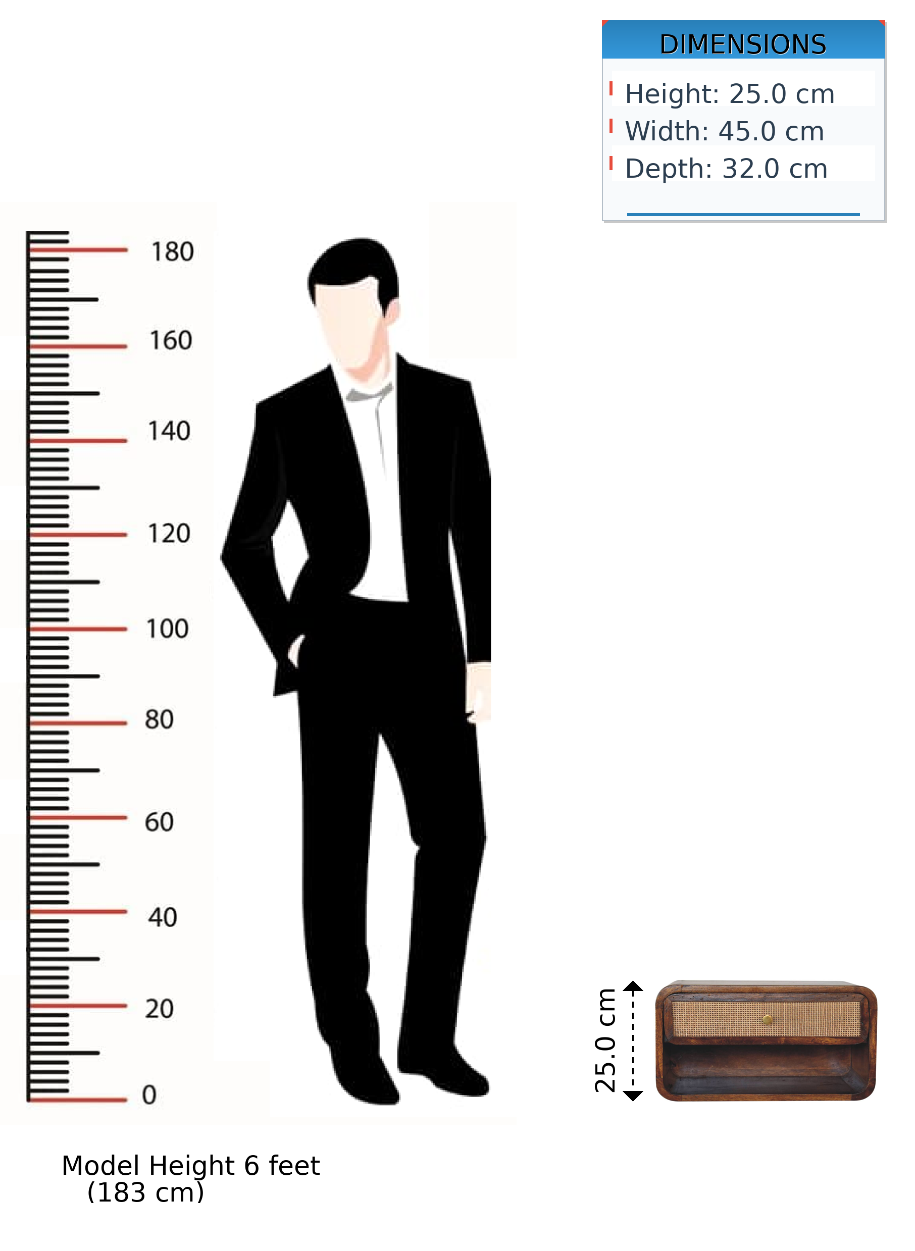 Solid Wood Chestnut Bedside, Wall Mounted Woven 1 Drawer 1 Shelf, Dark Brown