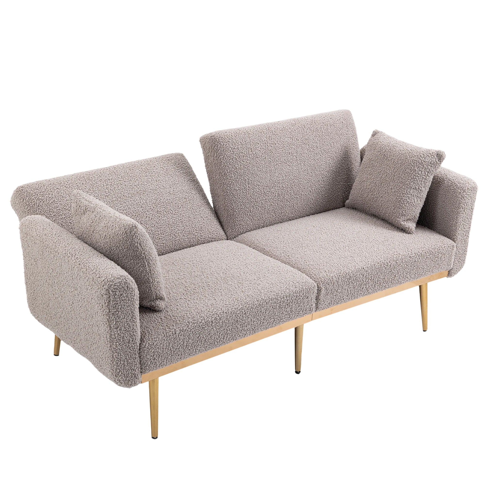 GOMYWAY Modern 2-Seater Sofa 3-Speed Adjustable Backrest Gold Metal Legs Grey Teddy