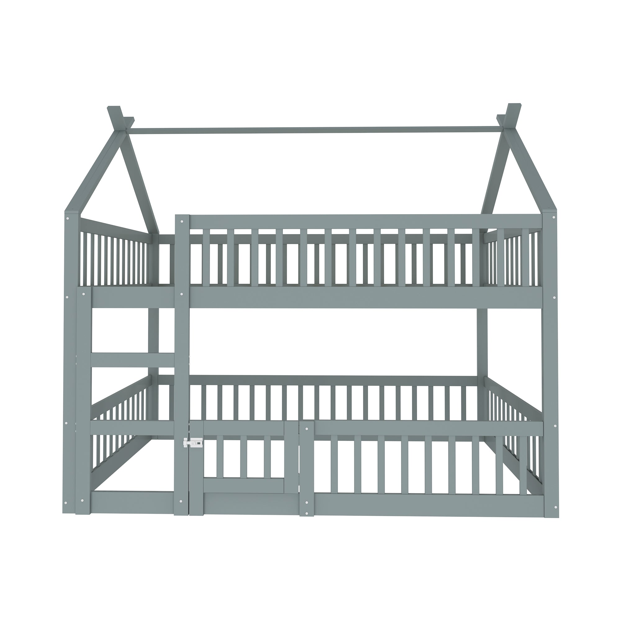 Bunk Bed, 140x200cm Family Bed with Stairs, Solid Wood, Grey