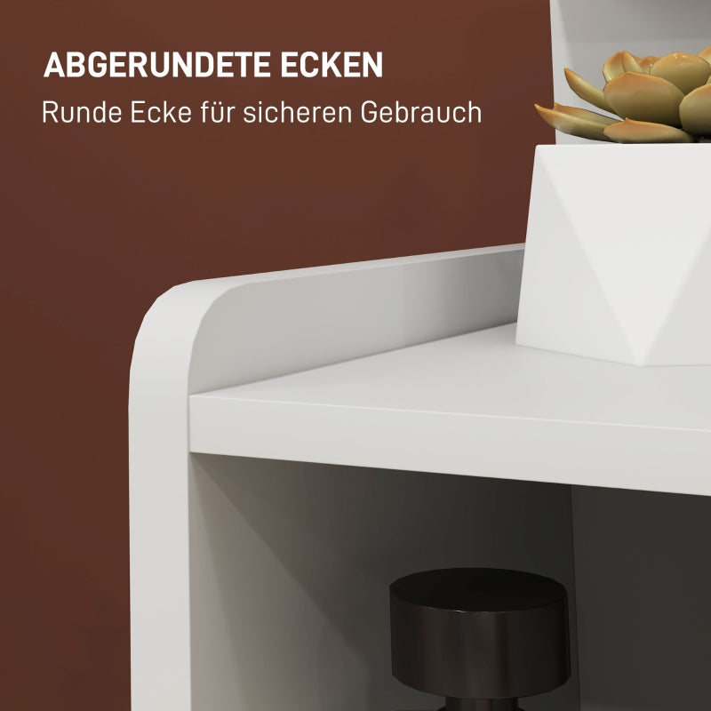 Bedside Table with 2 Drawers, Open Shelf, White