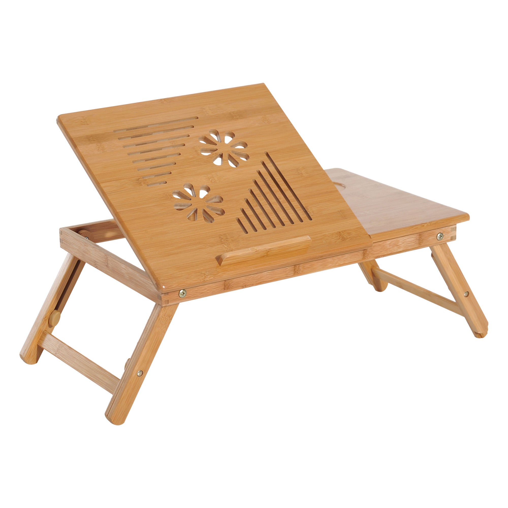 Portable Laptop Desk Bed Table, Adjustable Foldable with Drawer, Natural Wood Bamboo