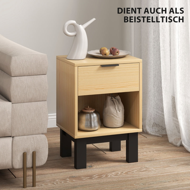 Nightstand with Drawer and Open Compartment, 35x26x50 cm, Oak