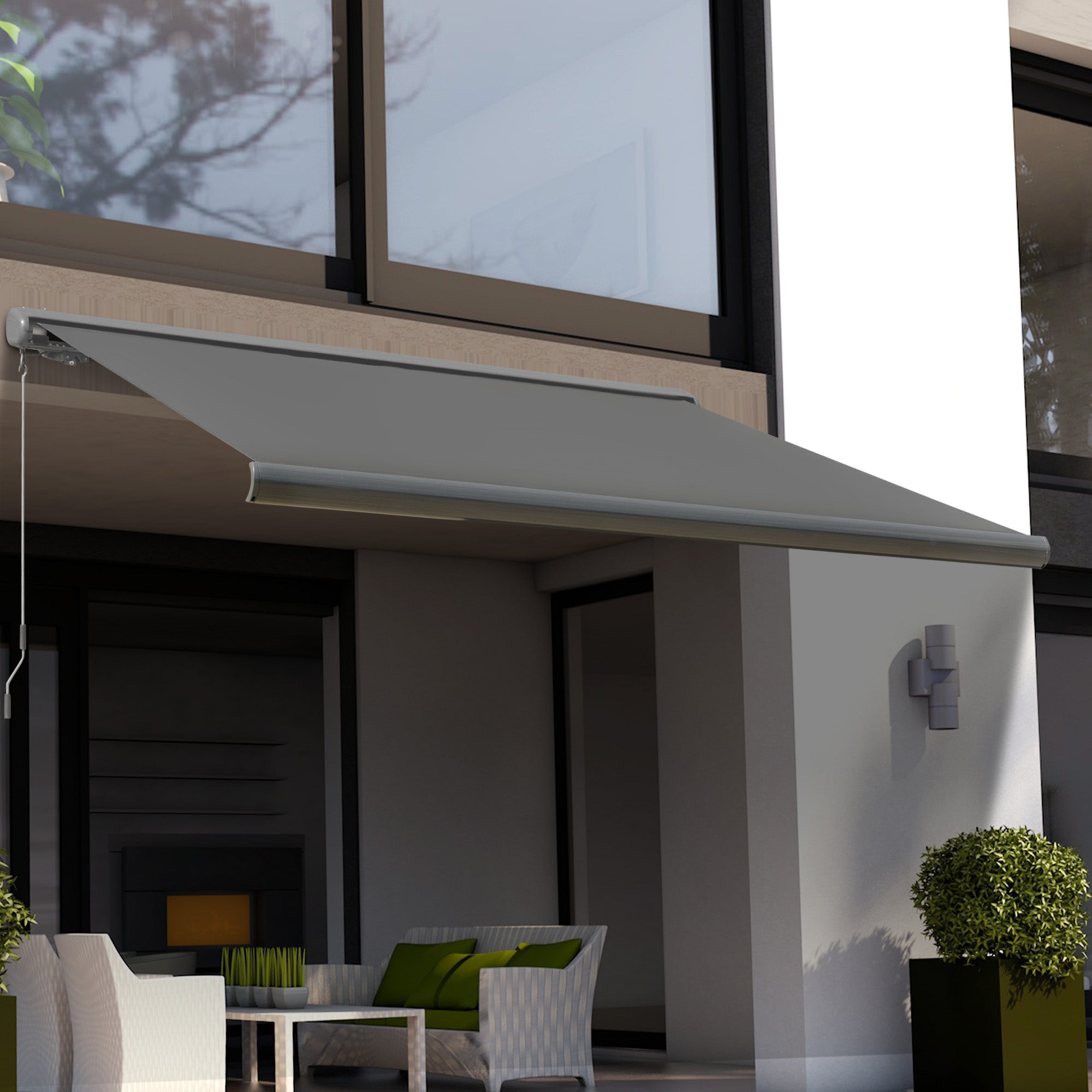 Cassette Awning Electric Manual Retractable Door Window Canopy, Polyester/Aluminum Frame