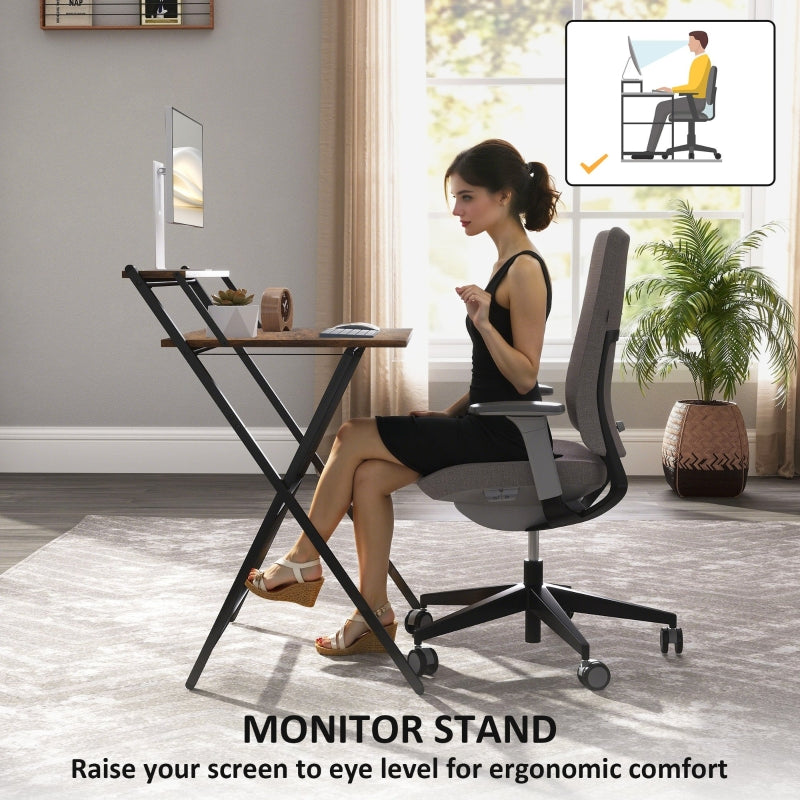 70 cm Folding Computer Desk with Monitor Shelf, Rustic Brown