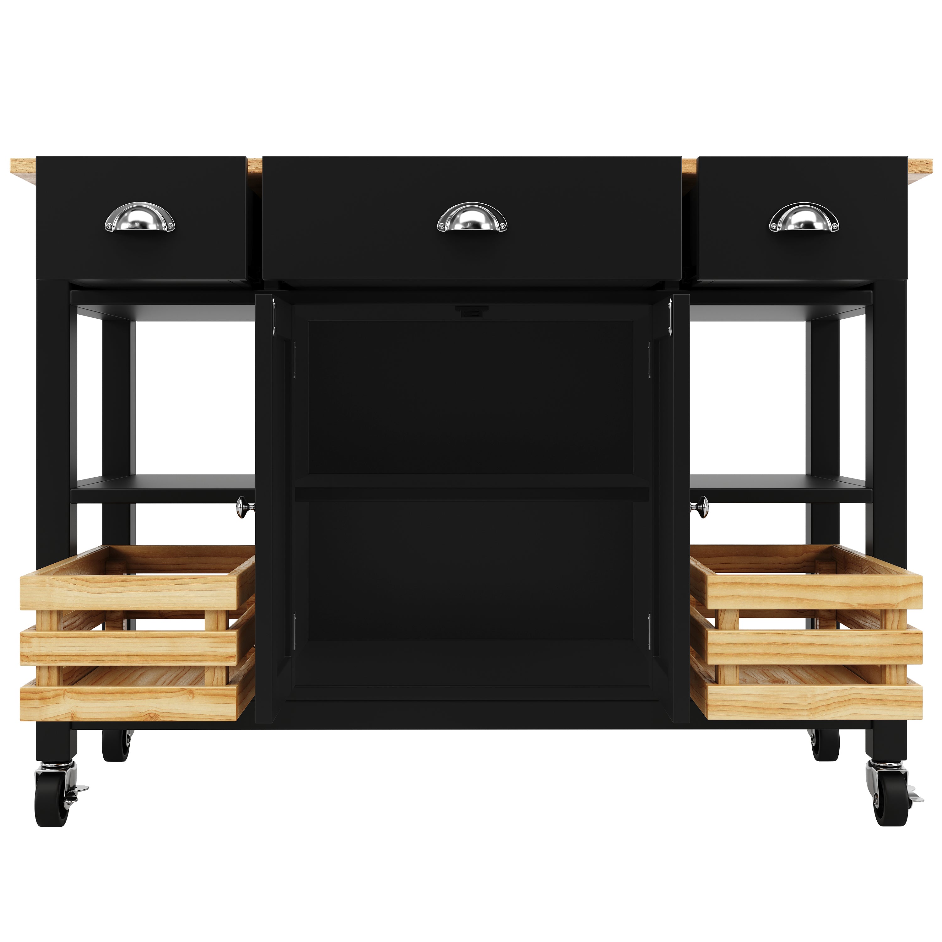 Kitchen Island 120x45x90cm Multifunctional Dining Cabinet Storage Basket - Black